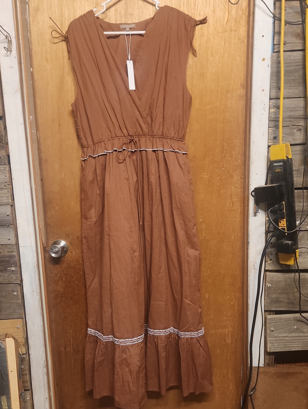 Lilla P Rust Brown Sleeveless Tie-Waist Maxi Dress